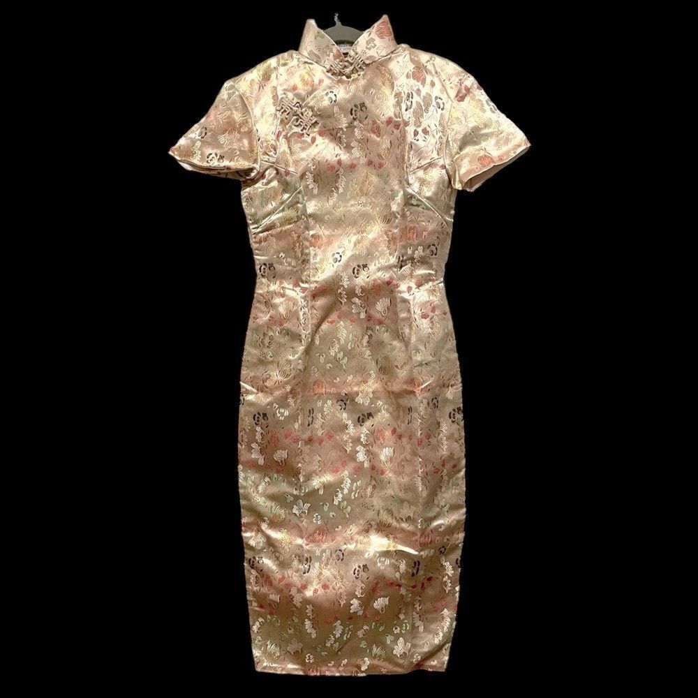 Vintage 60’s Styles Tailors Satin Floral Qipao Cheongsam Dress